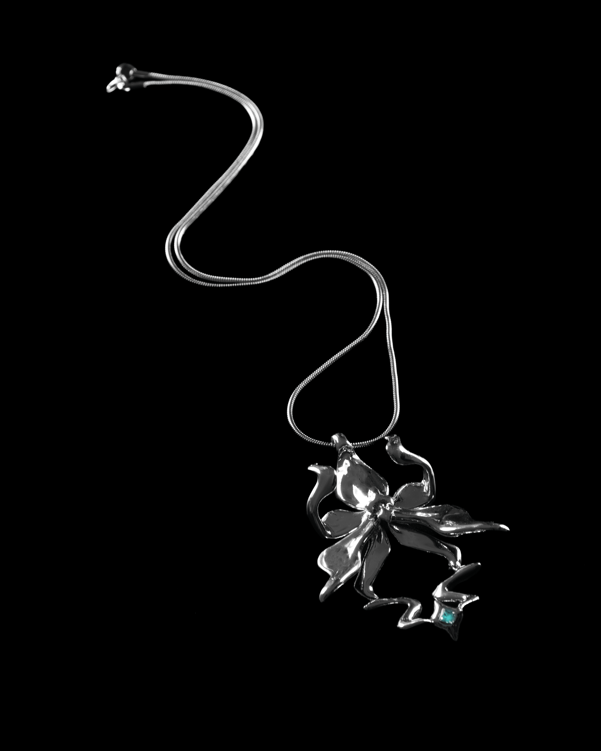 Silver-plated 3D printed resin orchid necklace with gemstone